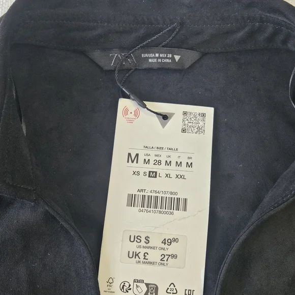 Zara Women Black Collared Long Sleeve Viscose Blazer Drawstring 90s Size M - Picture 2 of 10